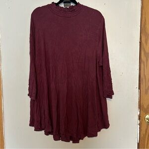 Lane Bryant Ruffle-Neck Long-Sleeve Tunic - Burgundy